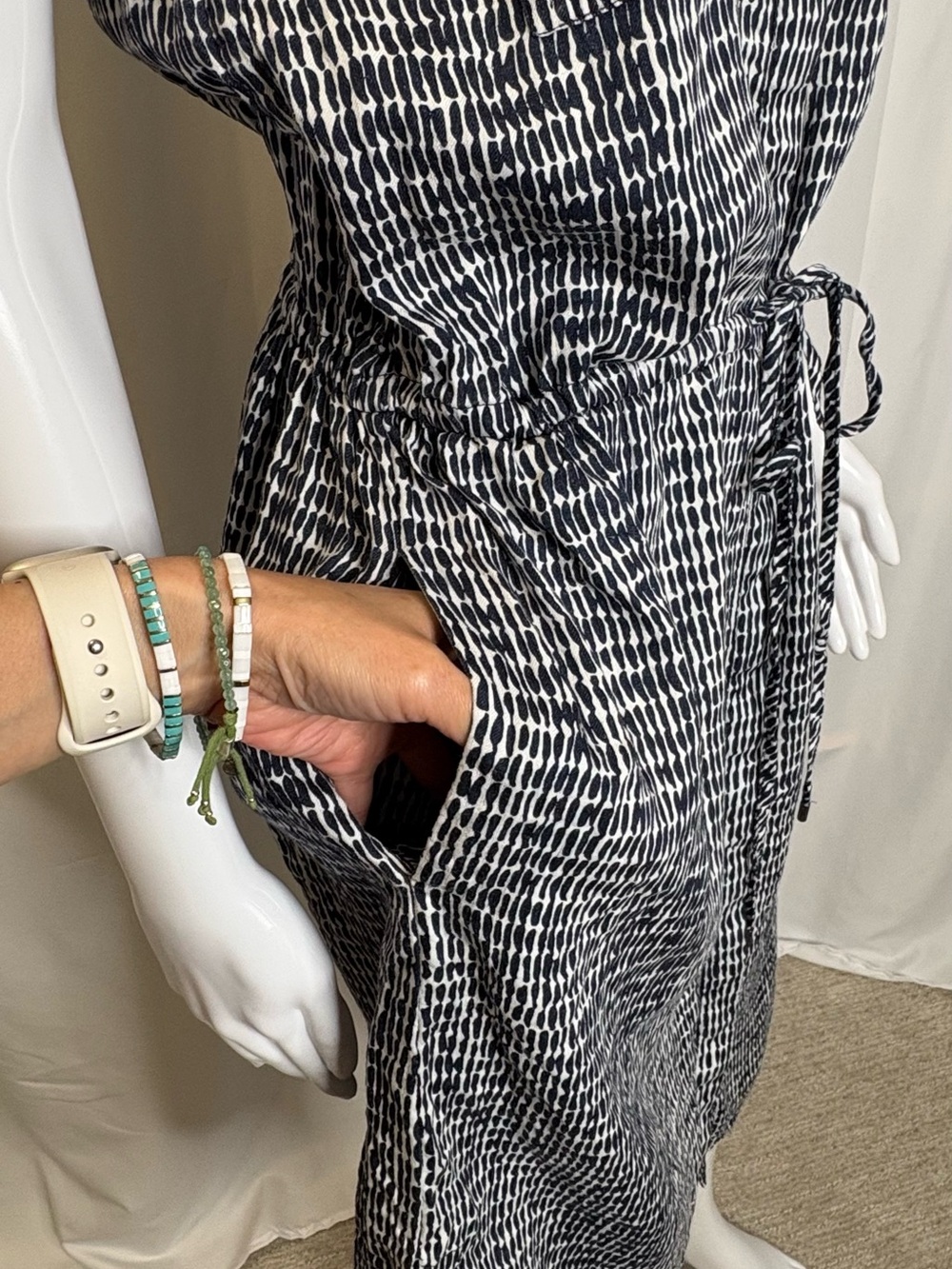 Ann Taylor Patterned Linen Blend Sleeveless Midi Shirt Dress Size M Cargo Pocket - Picture 6 of 13